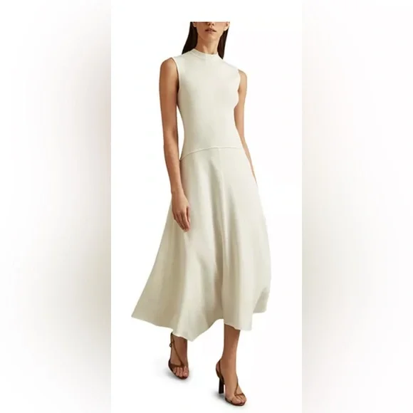 white christmas dresses REISS Cream Jayden Cotton & Silk Blend embroidered Dress UK 10 – Reliked main image 0